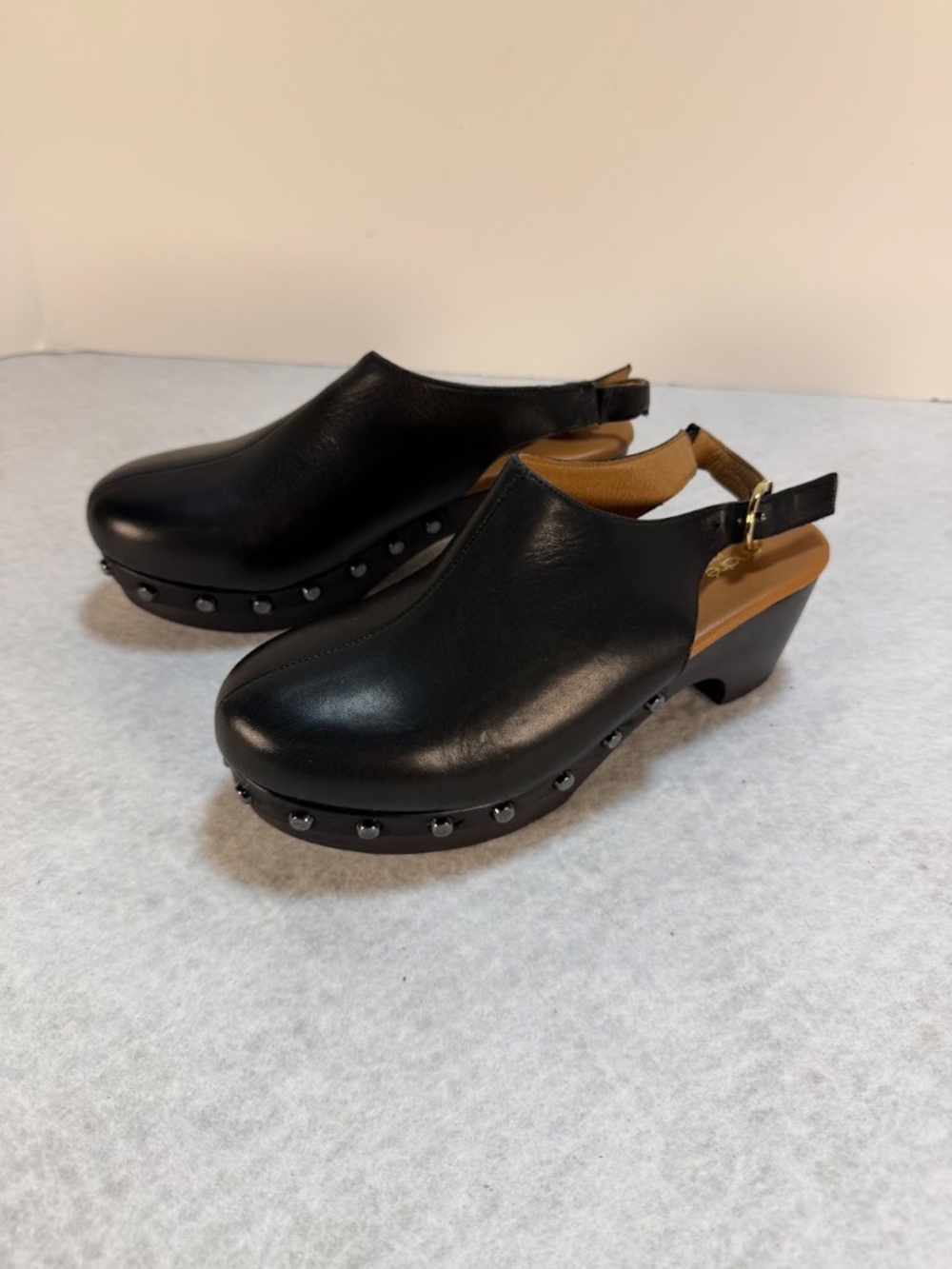André Assous Black Leather Slingback Clogs Women's 7 Made in Portugal - Picture 7 of 8